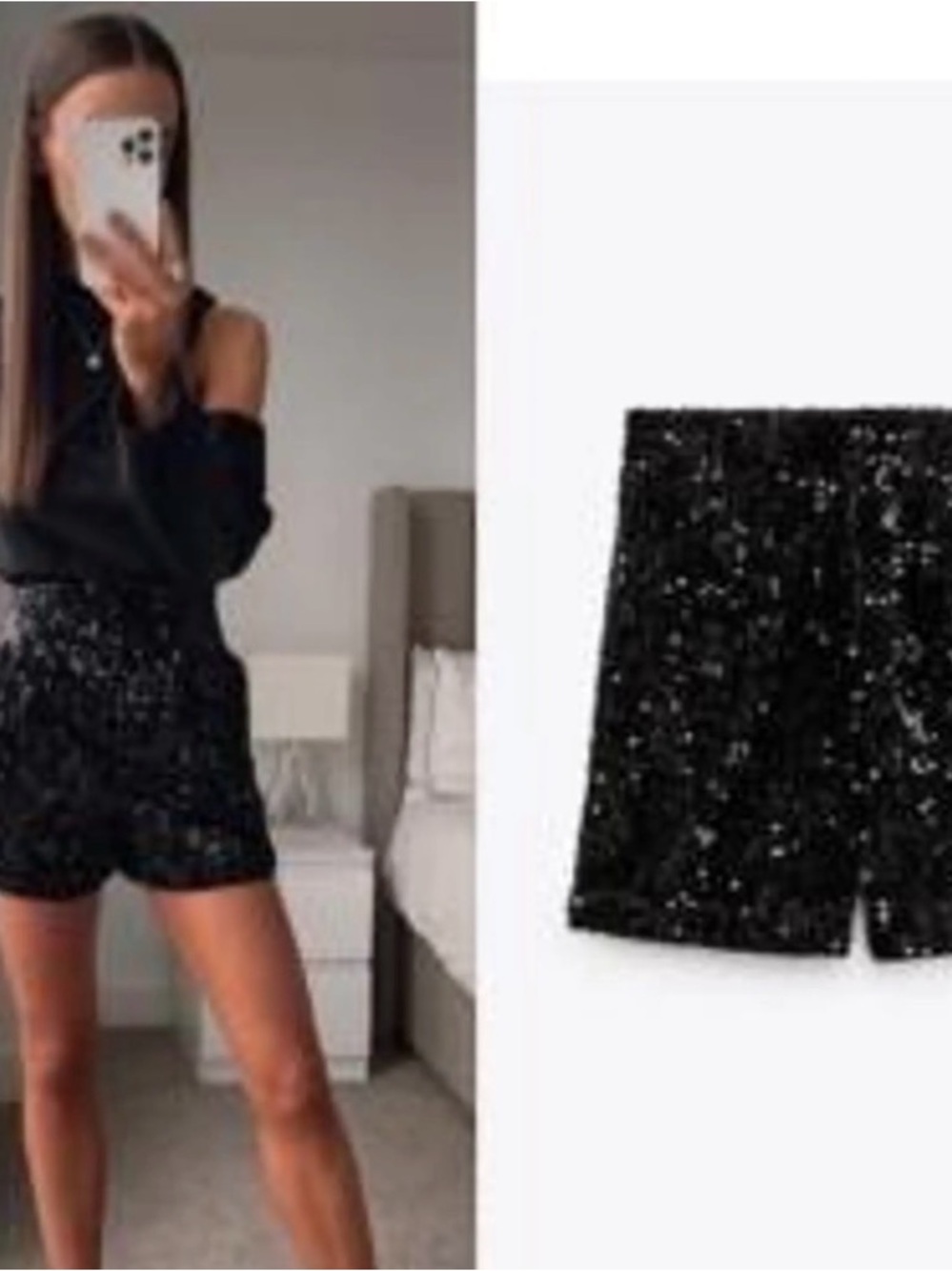 Zara Black Sequin High-Waist Women’s Dress Shorts